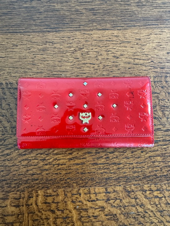 MCM Handbags - MCM Red Patent Leather Studded Wallet